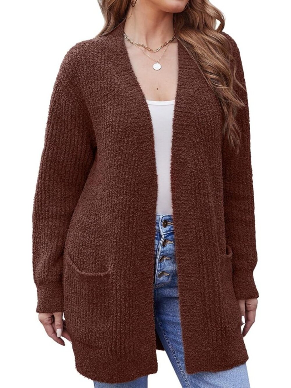 Cozy Long Sleeve Cardigan with Pockets | Trendy Casual Open Front Sweater for